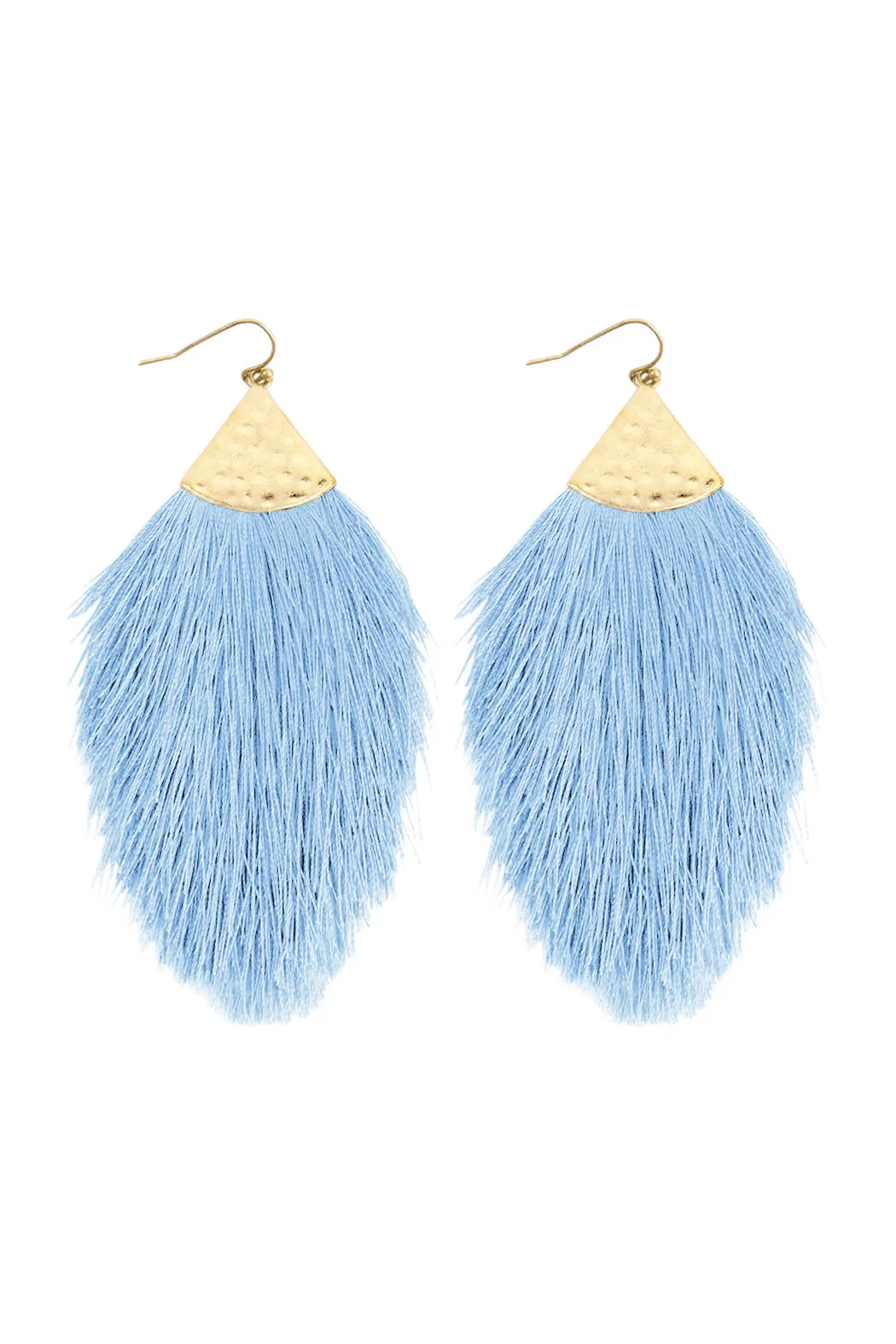 TASSEL WITH HAMMERED METAL HOOK DROP EARRINGS