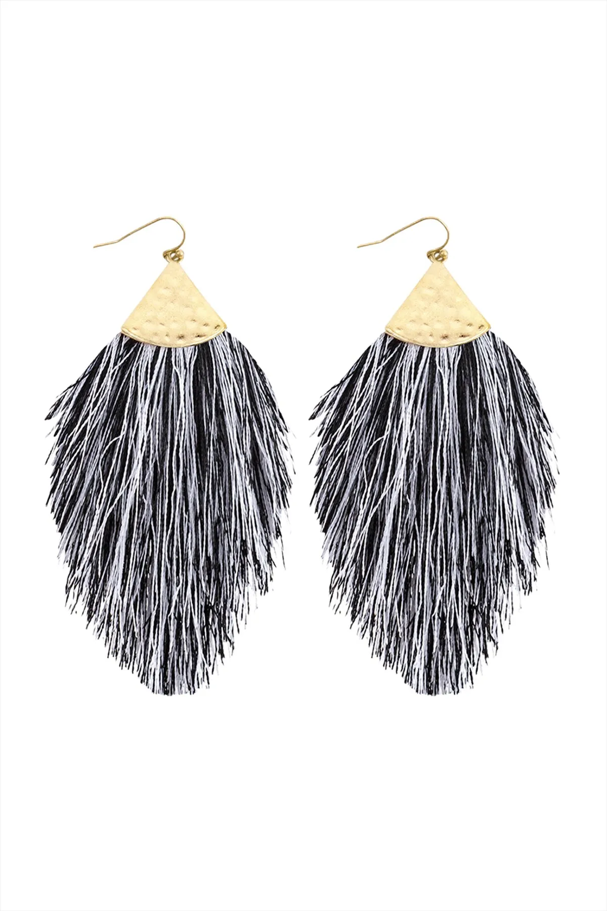 TASSEL WITH HAMMERED METAL HOOK DROP EARRINGS