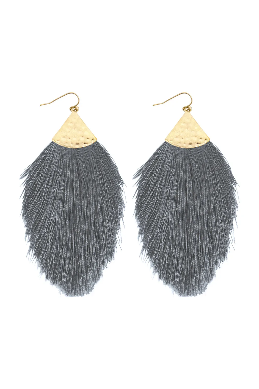 TASSEL WITH HAMMERED METAL HOOK DROP EARRINGS