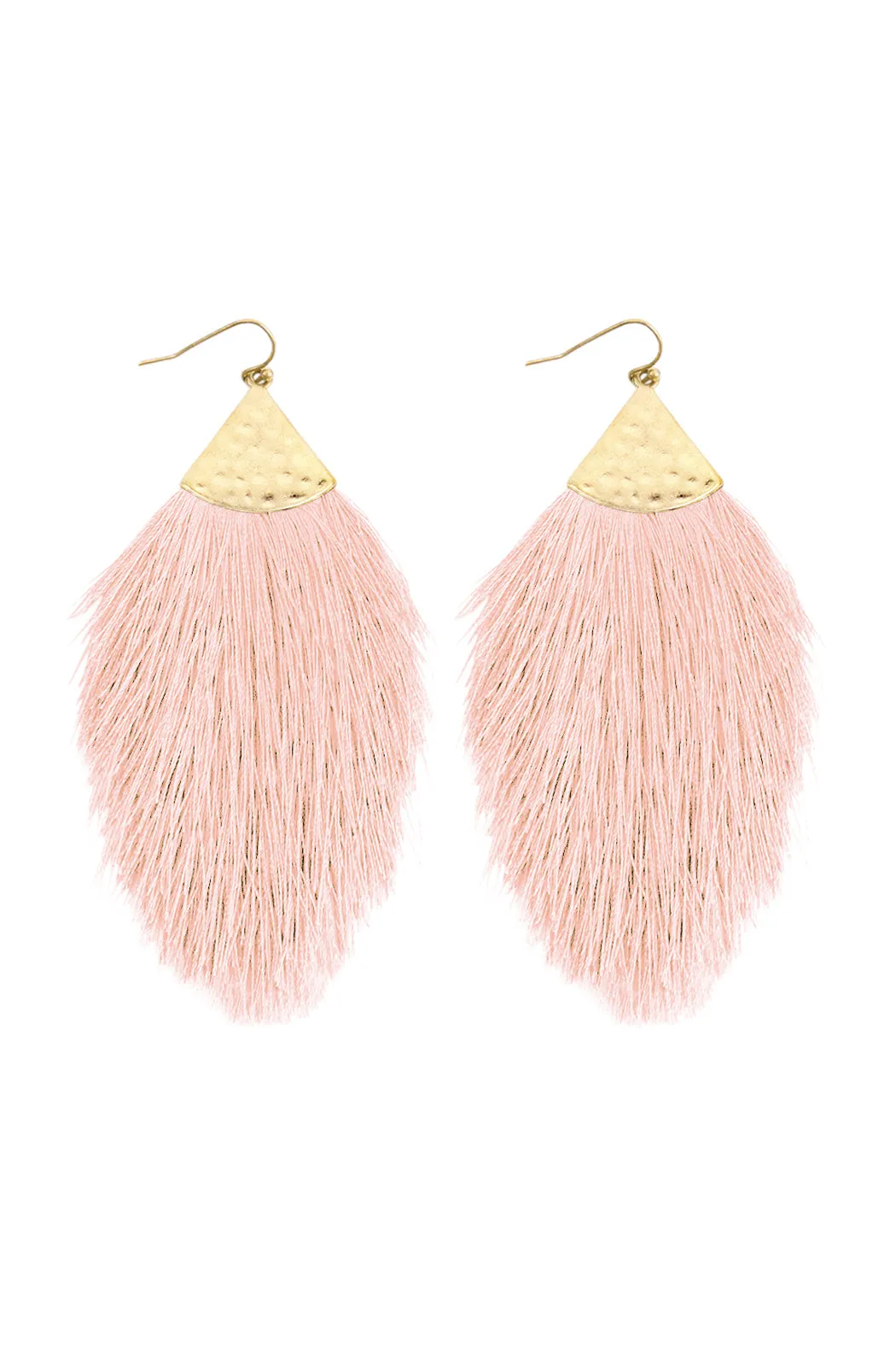 TASSEL WITH HAMMERED METAL HOOK DROP EARRINGS