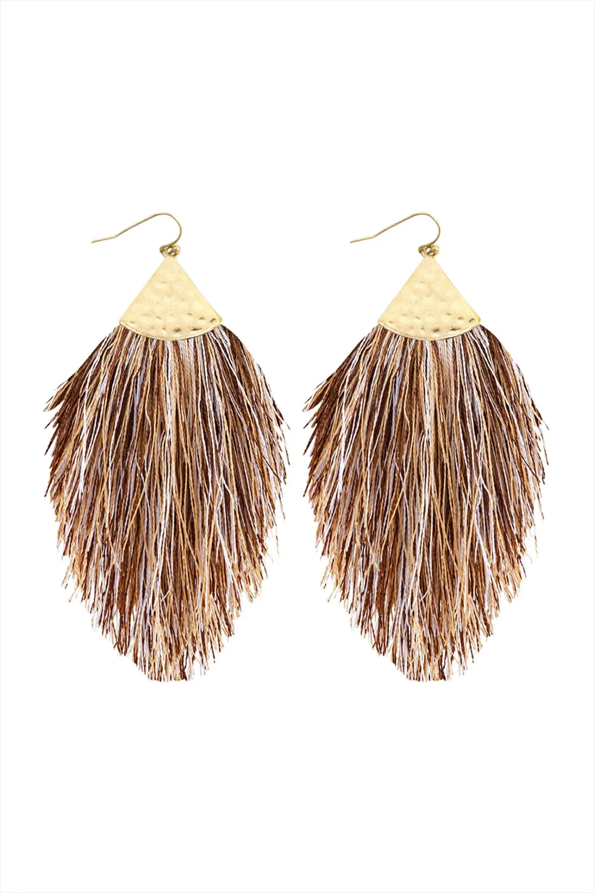 TASSEL WITH HAMMERED METAL HOOK DROP EARRINGS