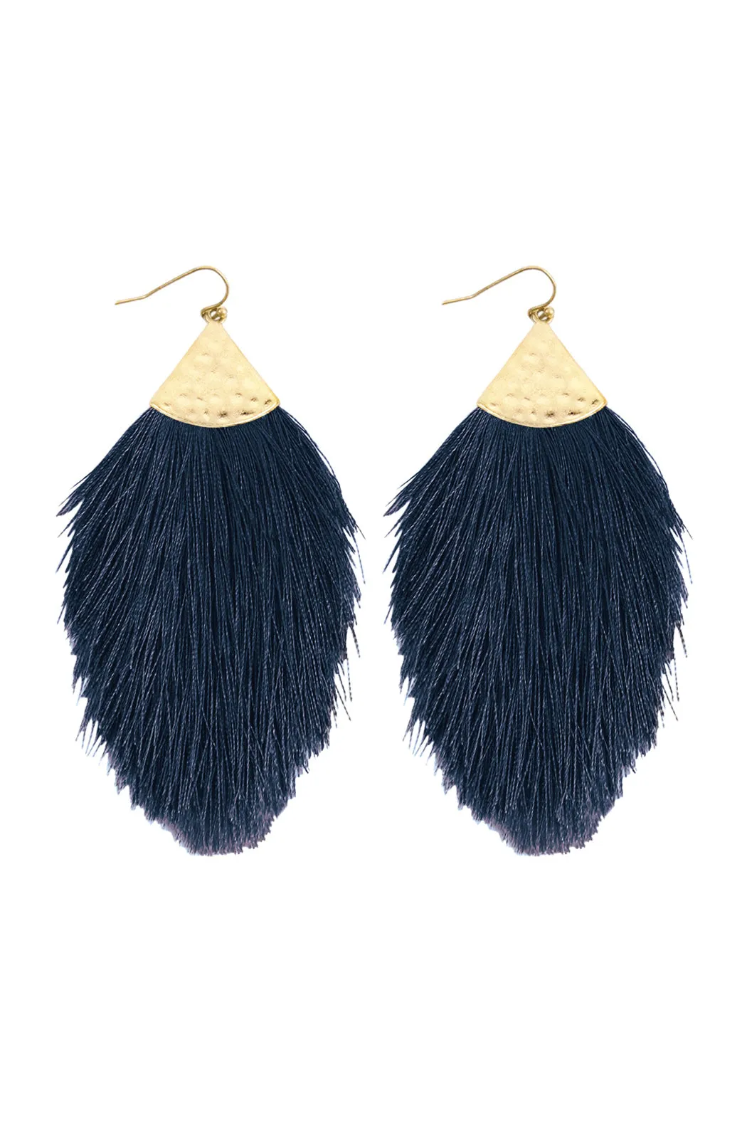 TASSEL WITH HAMMERED METAL HOOK DROP EARRINGS