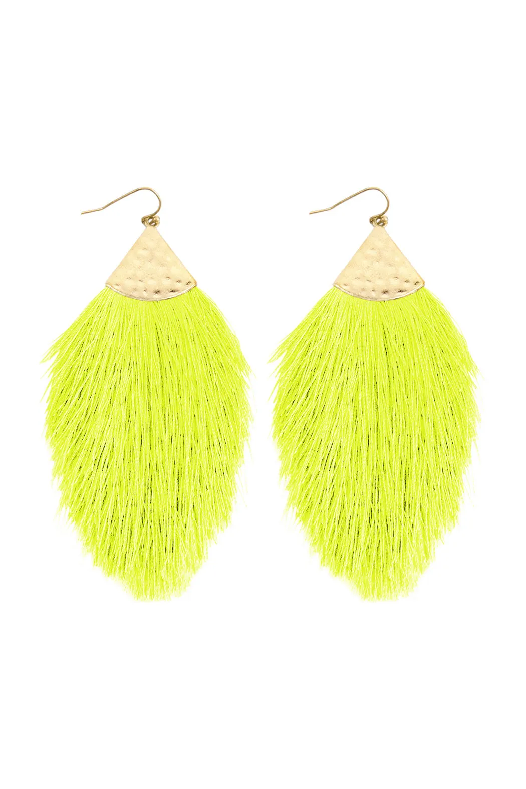 TASSEL WITH HAMMERED METAL HOOK DROP EARRINGS