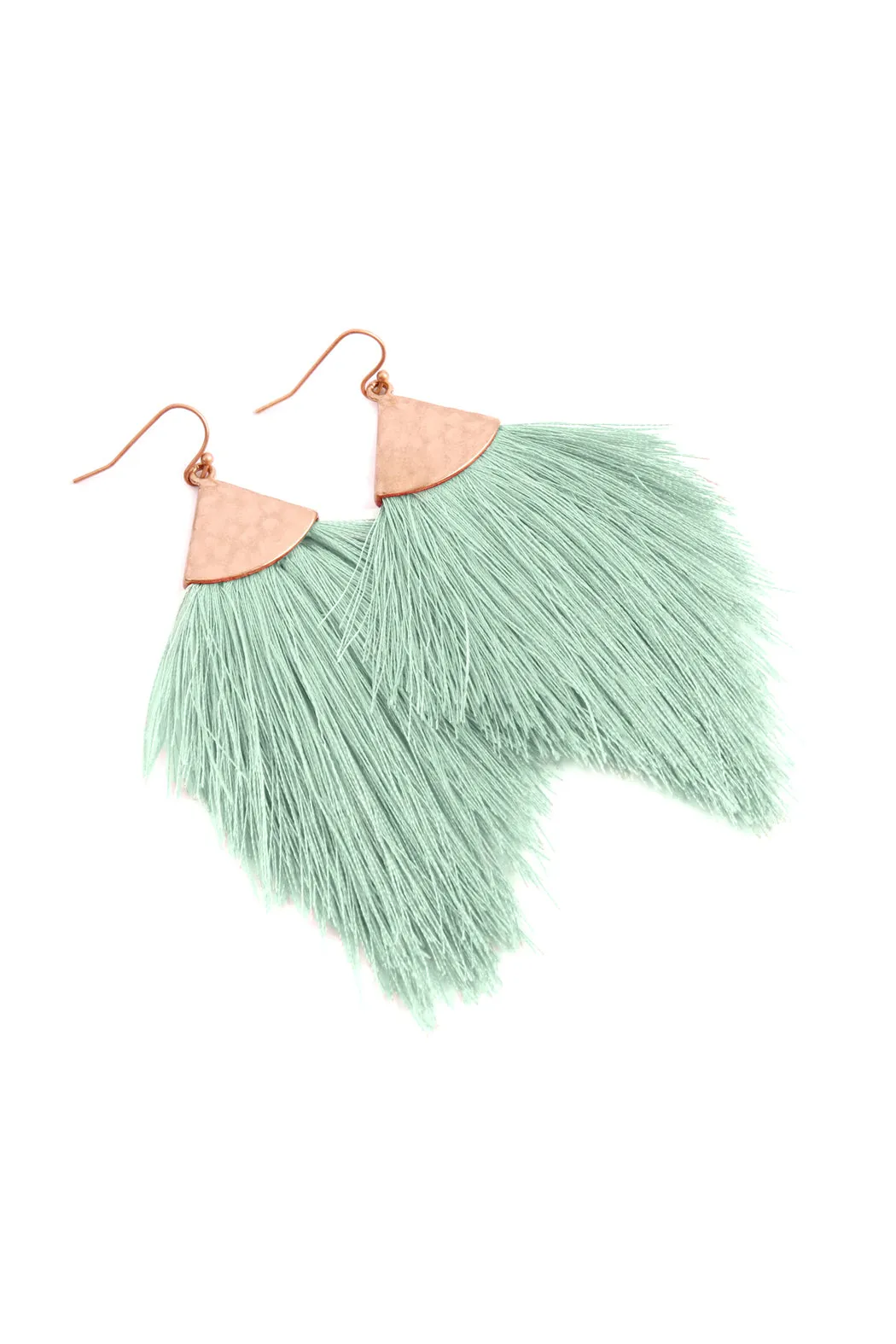 TASSEL WITH HAMMERED METAL HOOK DROP EARRINGS