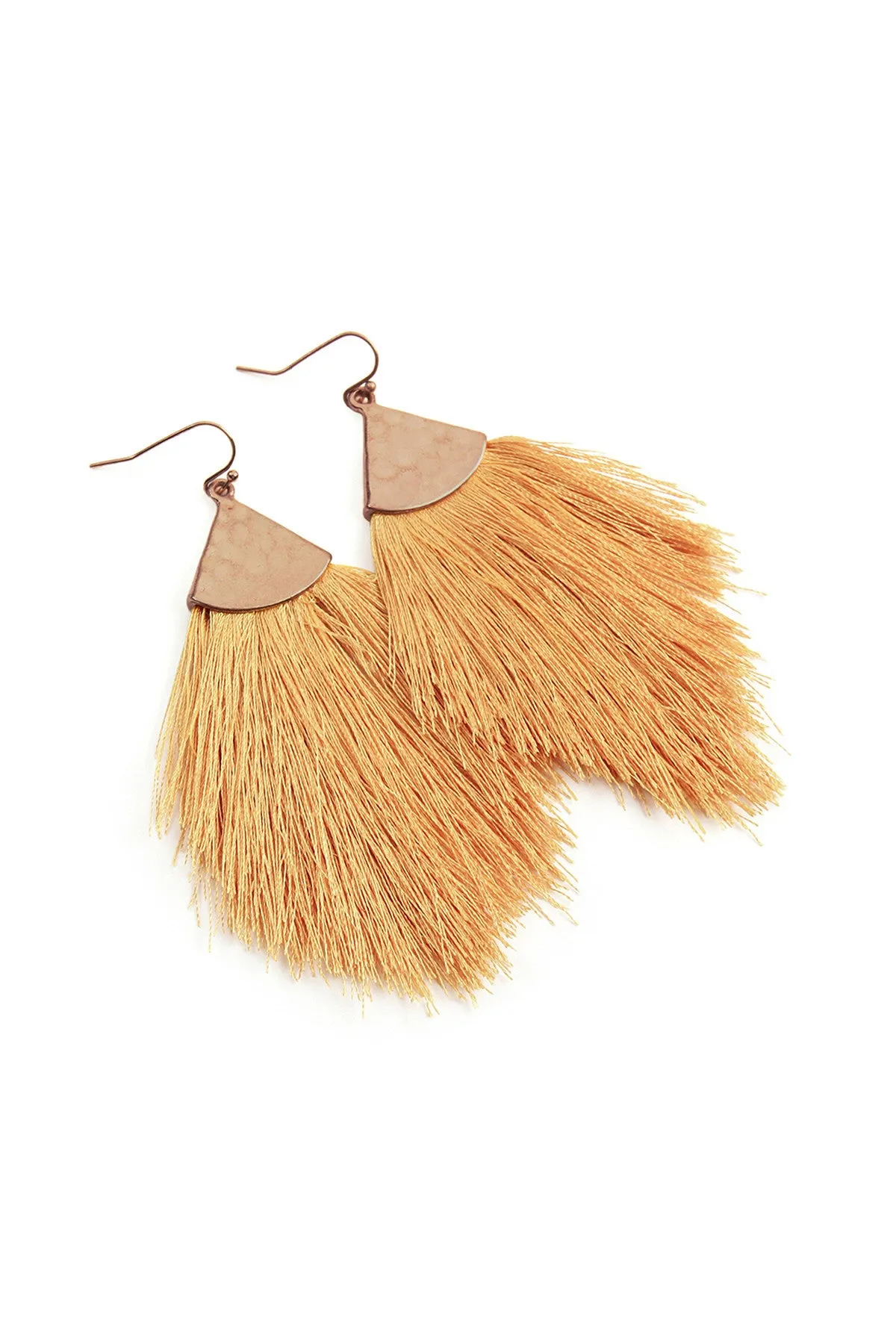 TASSEL WITH HAMMERED METAL HOOK DROP EARRINGS