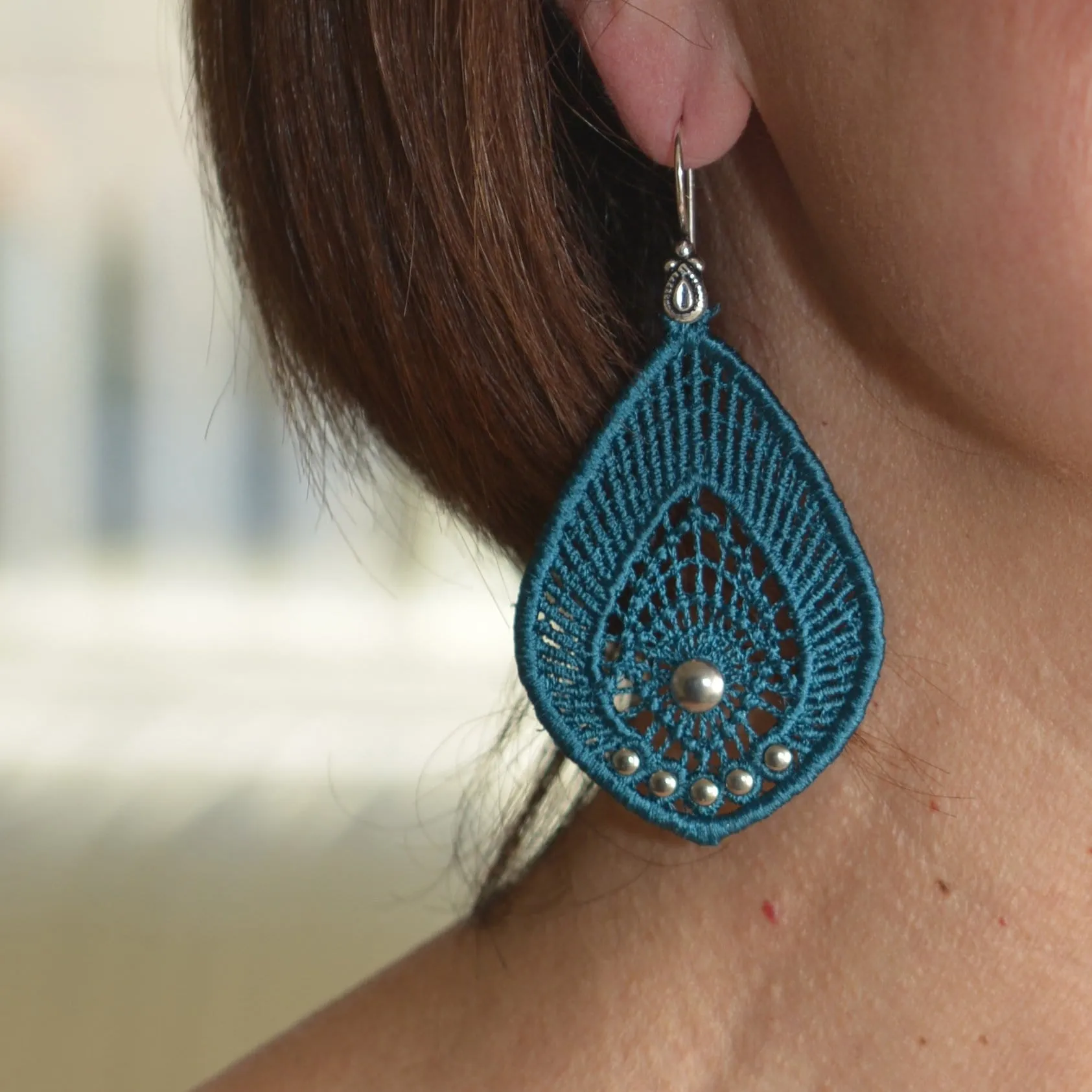 Teal Lace Dangle Earrings