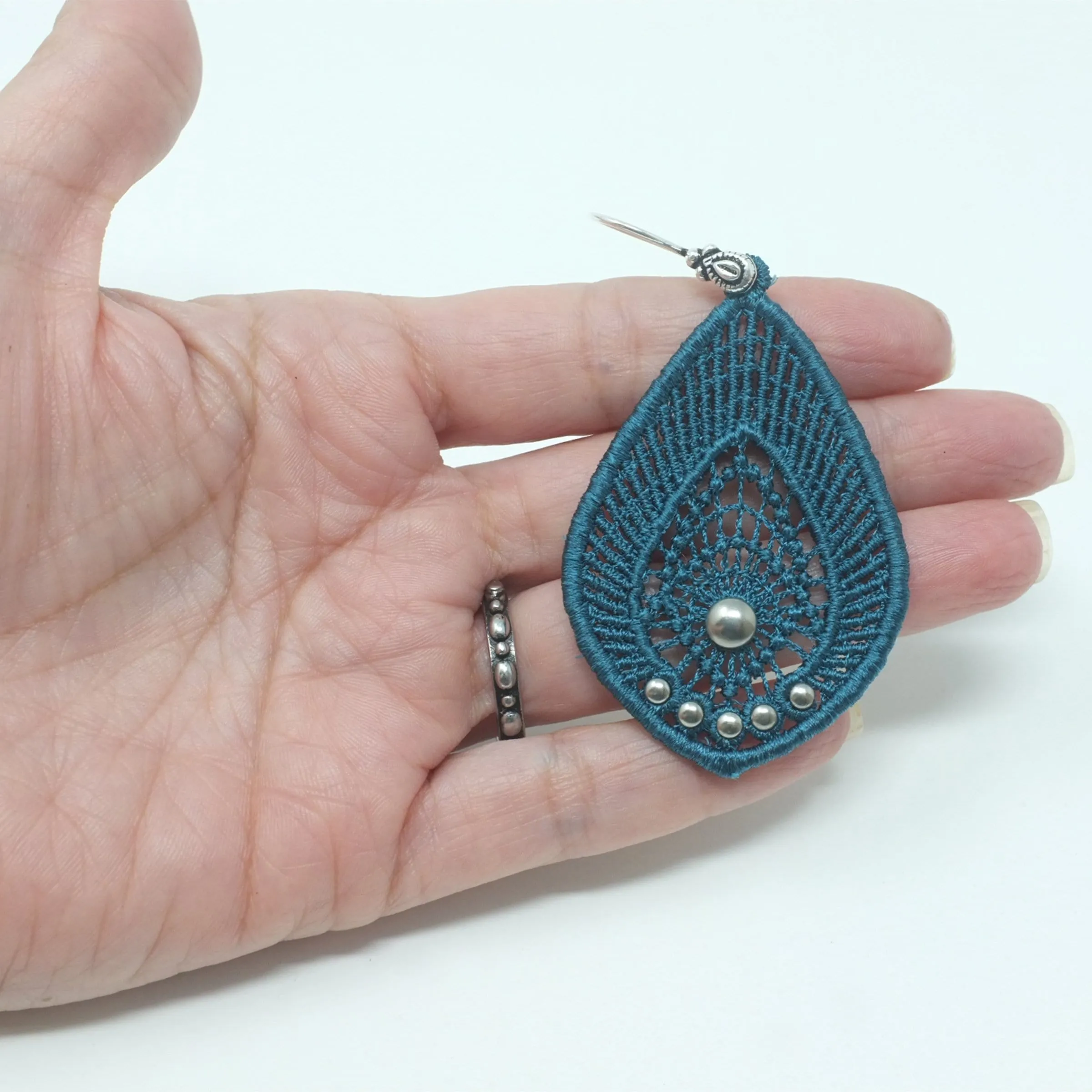 Teal Lace Dangle Earrings
