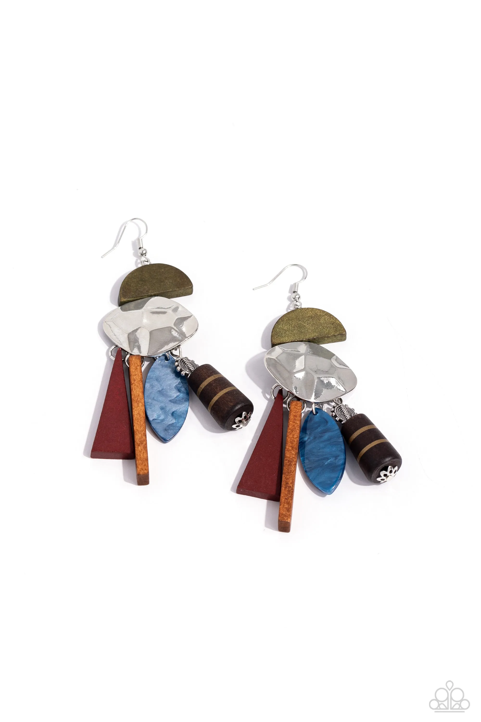 Textured Talisman - Multi - Colored Wooden, Acrylic, and Hammered Frame Paparazzi Fishhook Earrings