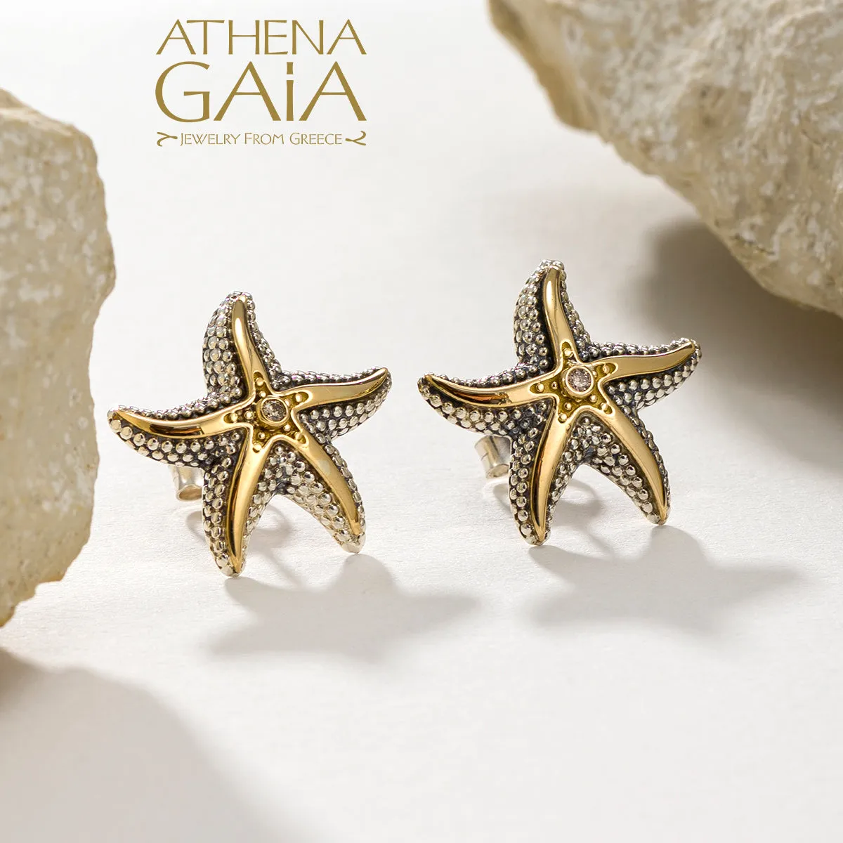 Thalassa Starfish with Stone Post Earrings (Large)
