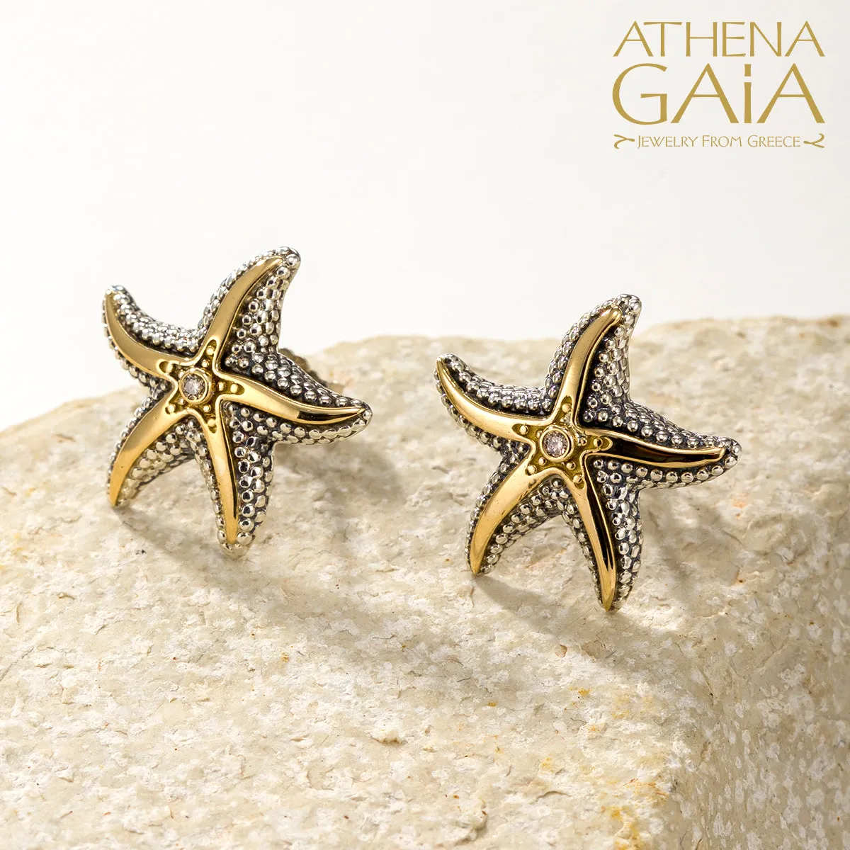 Thalassa Starfish with Stone Post Earrings (Large)