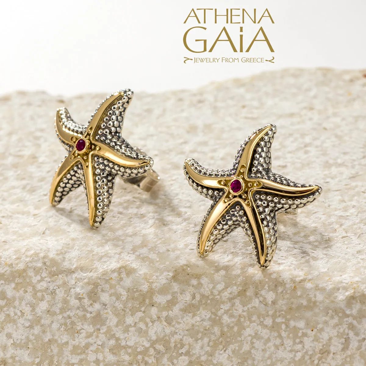 Thalassa Starfish with Stone Post Earrings (Large)