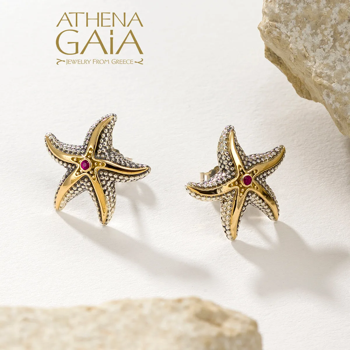 Thalassa Starfish with Stone Post Earrings (Large)
