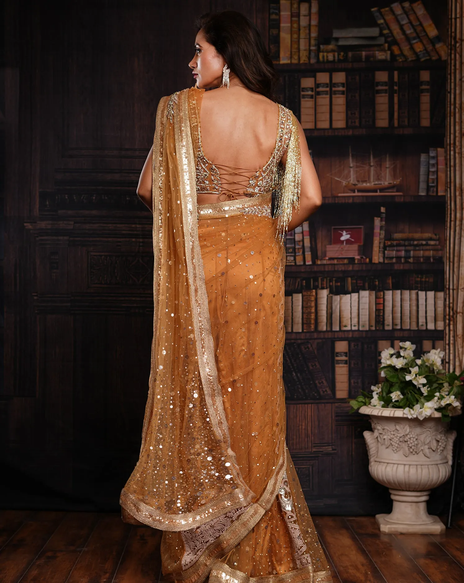 The Tassel Gold Lucknowi Sari