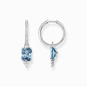 Thomas Sabo Hoop Earrings with Aquamarine-Coloured and White Stones - Silver
