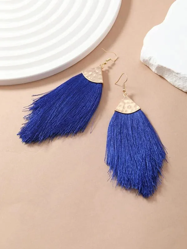 Thread Tassel Earrings Deep Blue