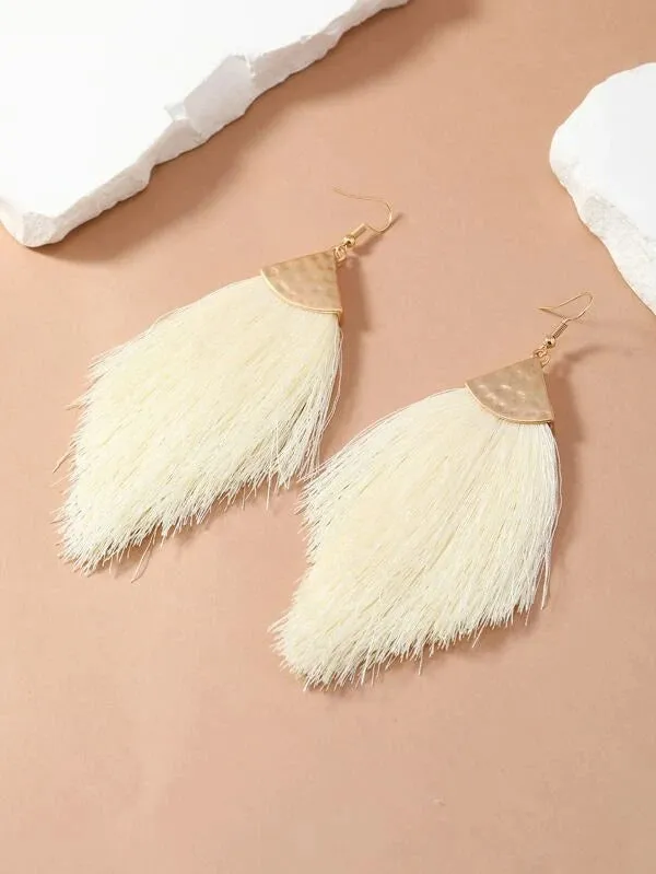 Thread Tassel Earrings Off White