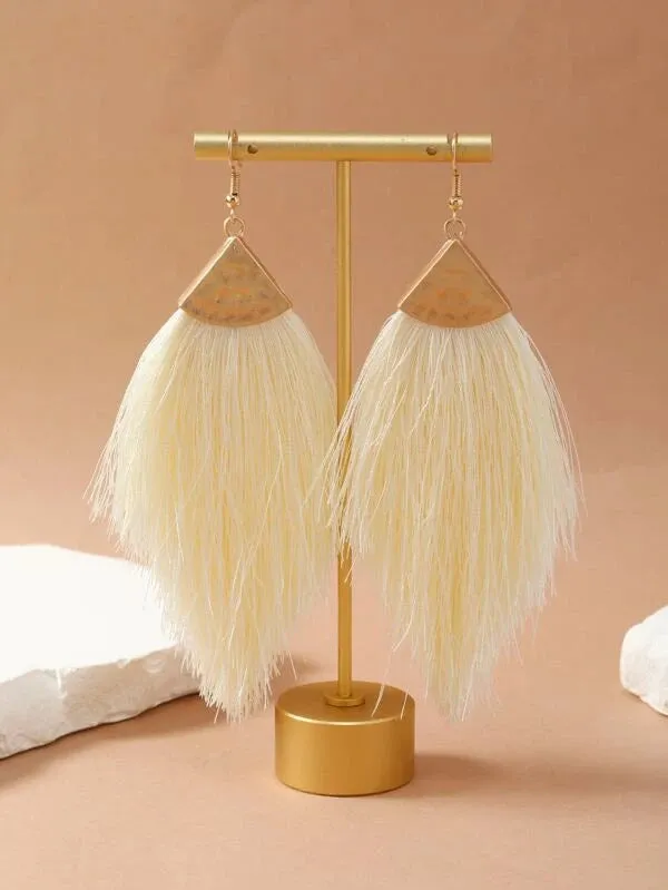 Thread Tassel Earrings Off White