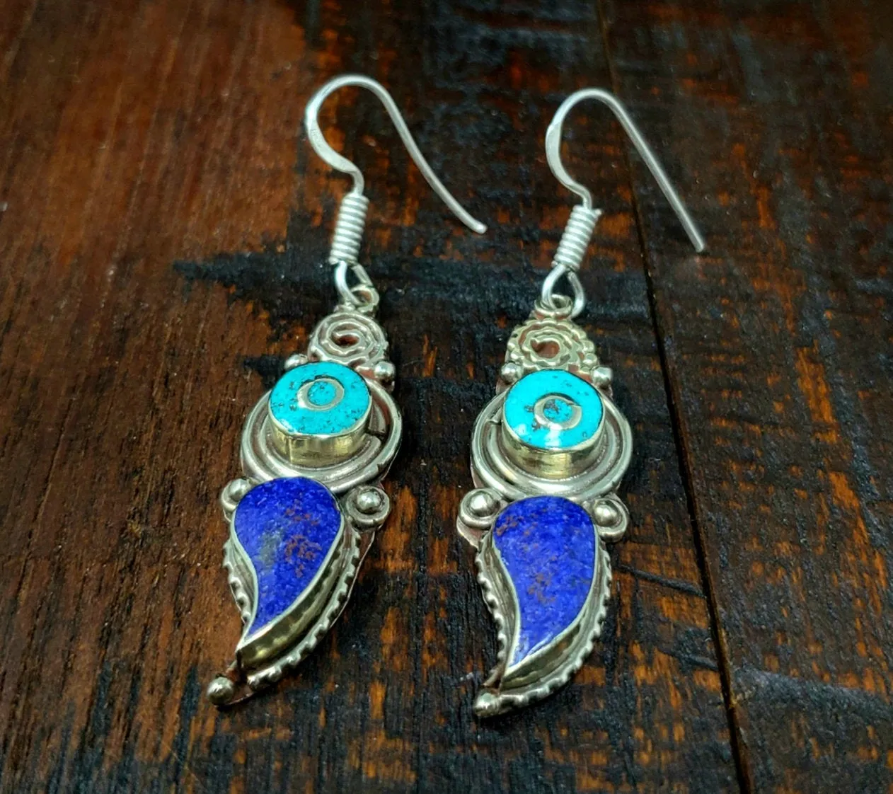 Tibetan Turquoise and Lapis Earrings