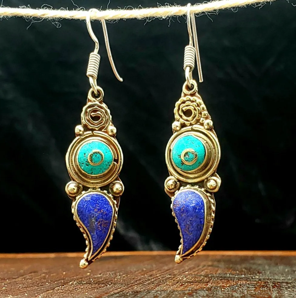 Tibetan Turquoise and Lapis Earrings