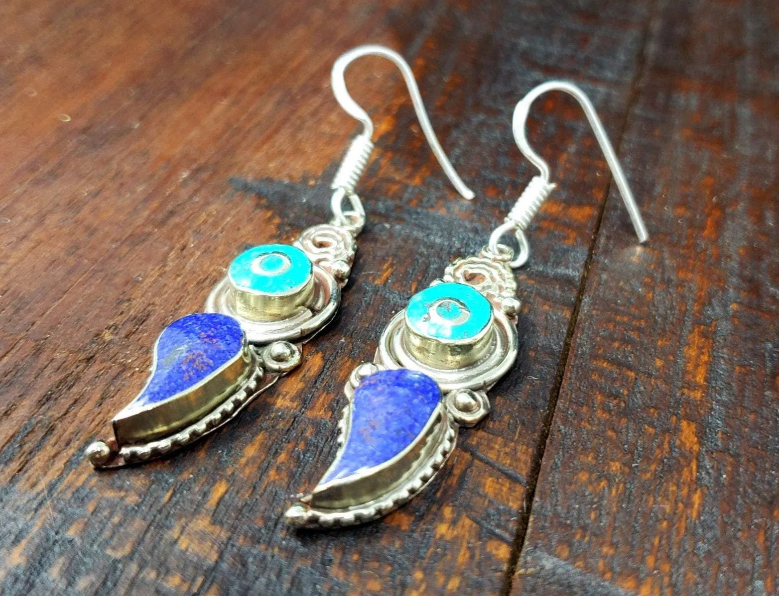 Tibetan Turquoise and Lapis Earrings