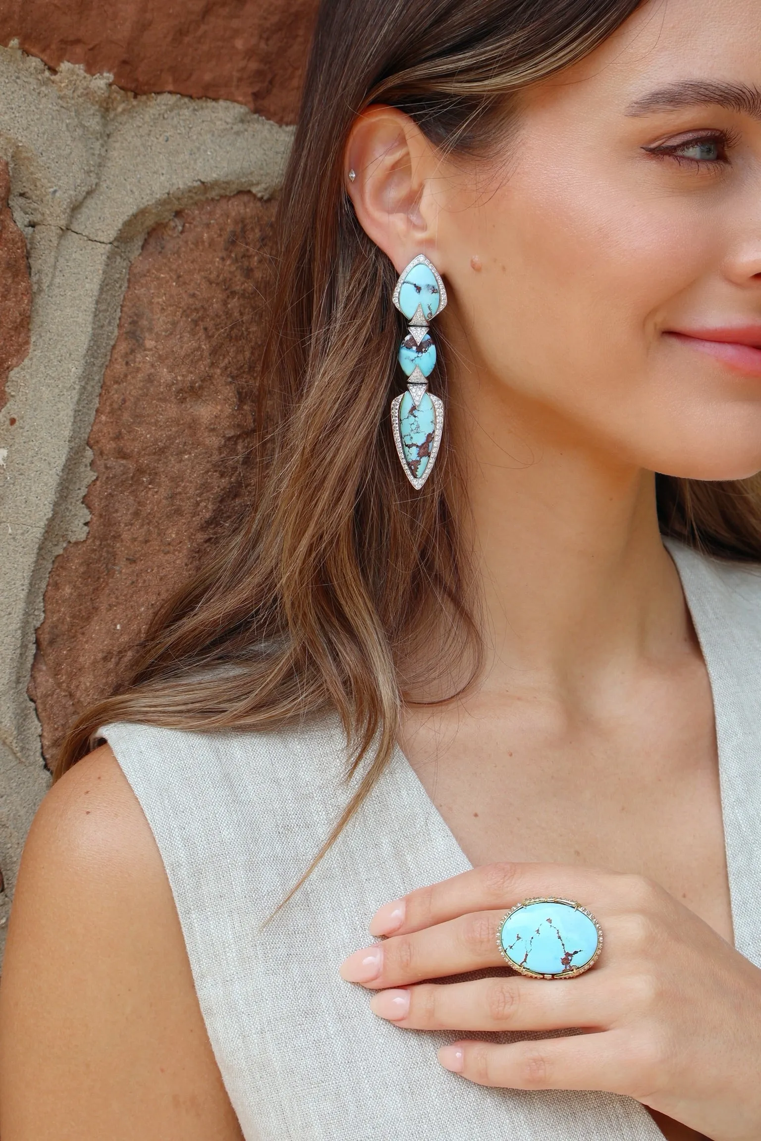 Tiered Turquoise & Diamond Earrings