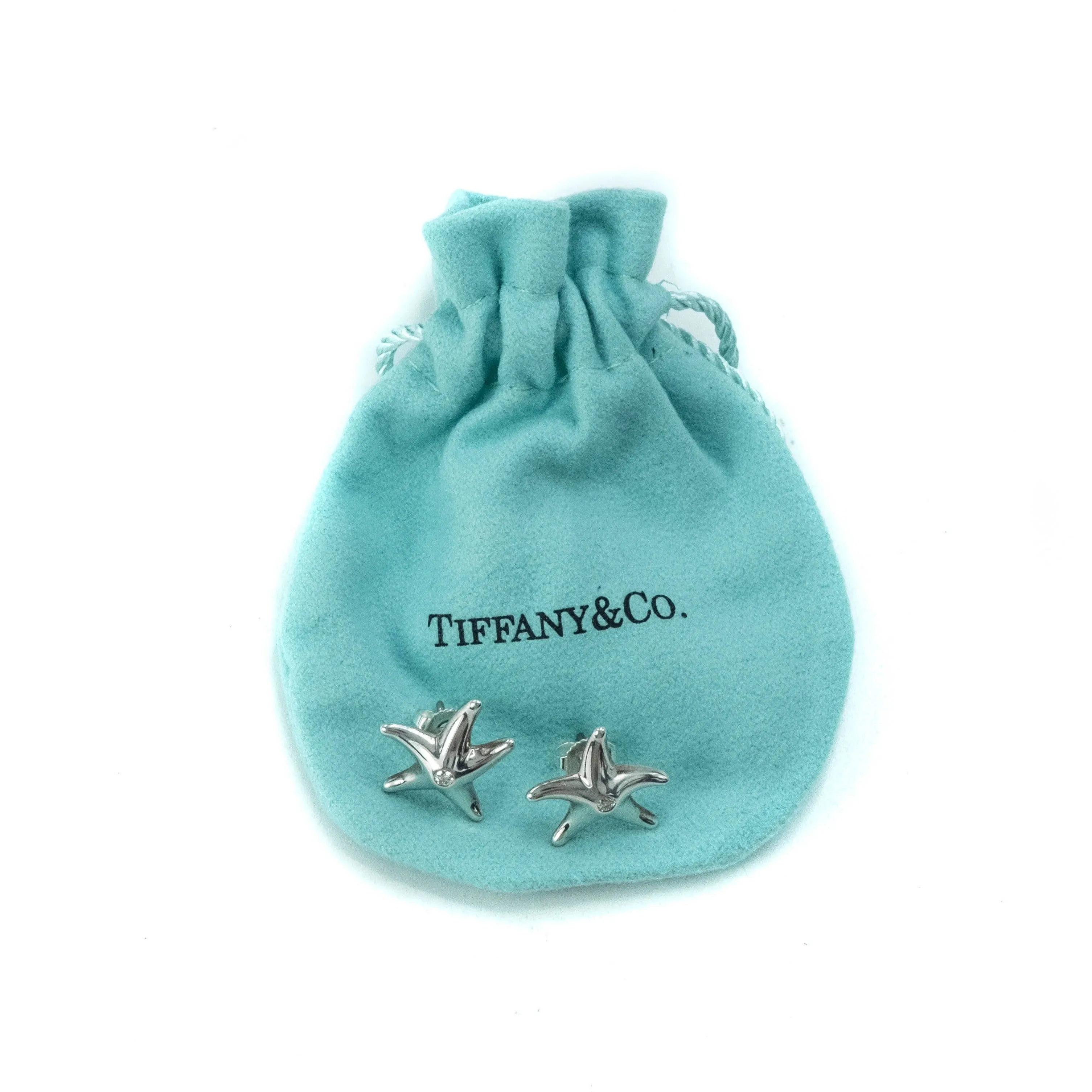 Tiffany & Co Elsa Peretti Starfish Diamond Sterling Silver Stud Earrings