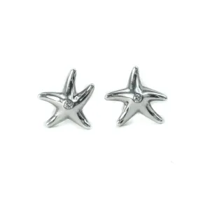 Tiffany & Co Elsa Peretti Starfish Diamond Sterling Silver Stud Earrings
