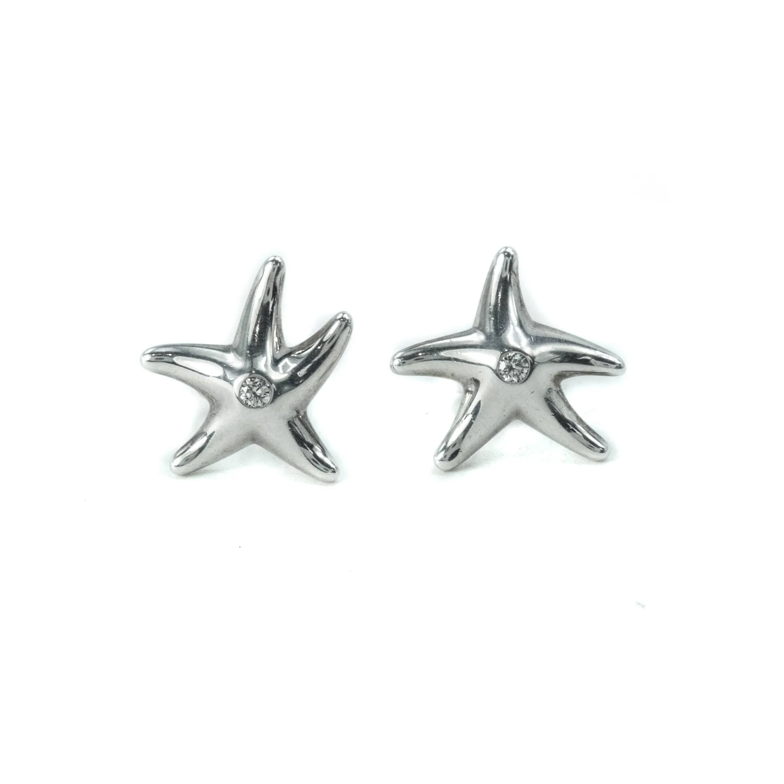 Tiffany & Co Elsa Peretti Starfish Diamond Sterling Silver Stud Earrings