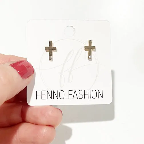 Tiny Circle Crystal Cross Stud Earrings (GOLD OR SILVER)
