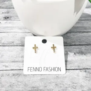 Tiny Circle Crystal Cross Stud Earrings (GOLD OR SILVER)