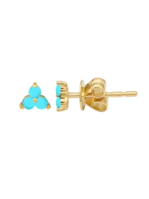 Tiny Trio Turquoise Stud Earring 14K
