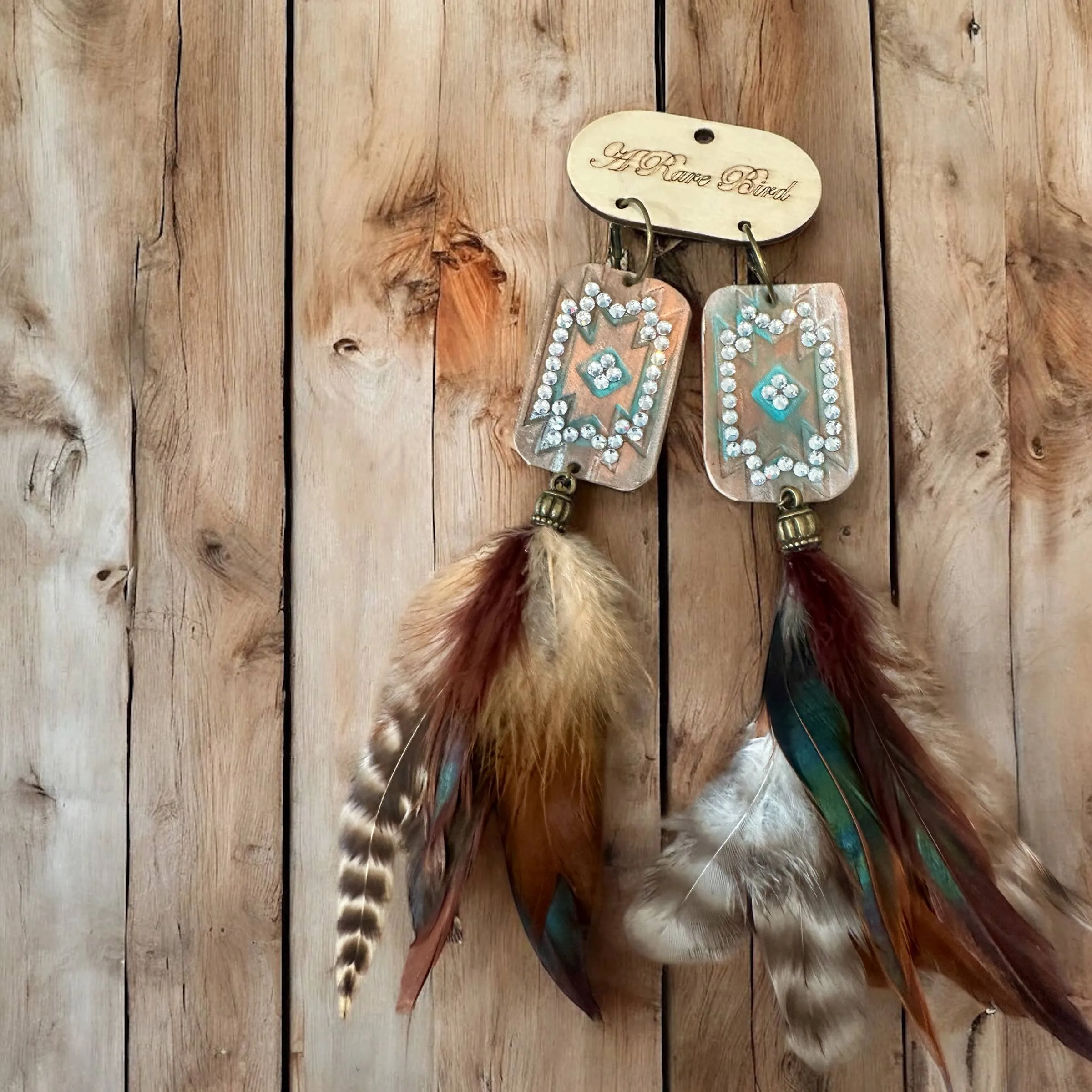 Tooled Leather Feather Rare Bird Earrings