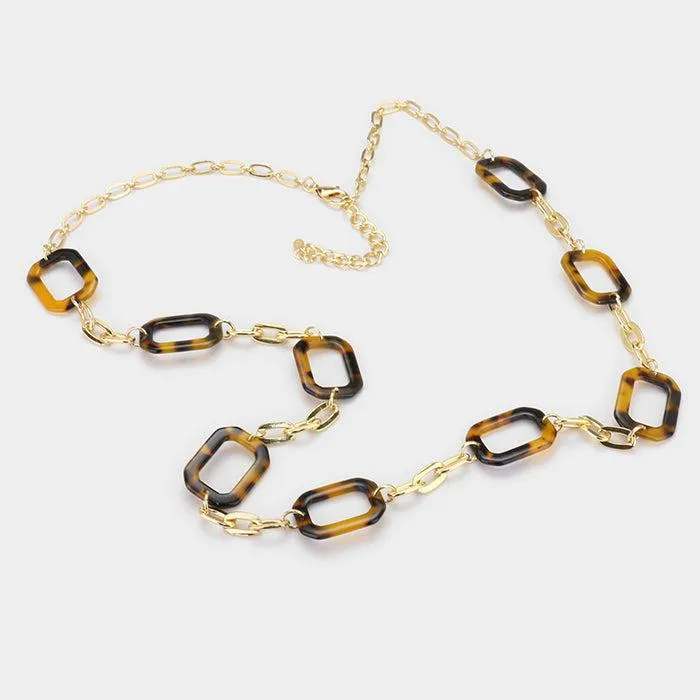 Tortoise Shell Celluloid Hoop & Chain Link Long Necklace Set
