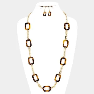 Tortoise Shell Celluloid Hoop & Chain Link Long Necklace Set