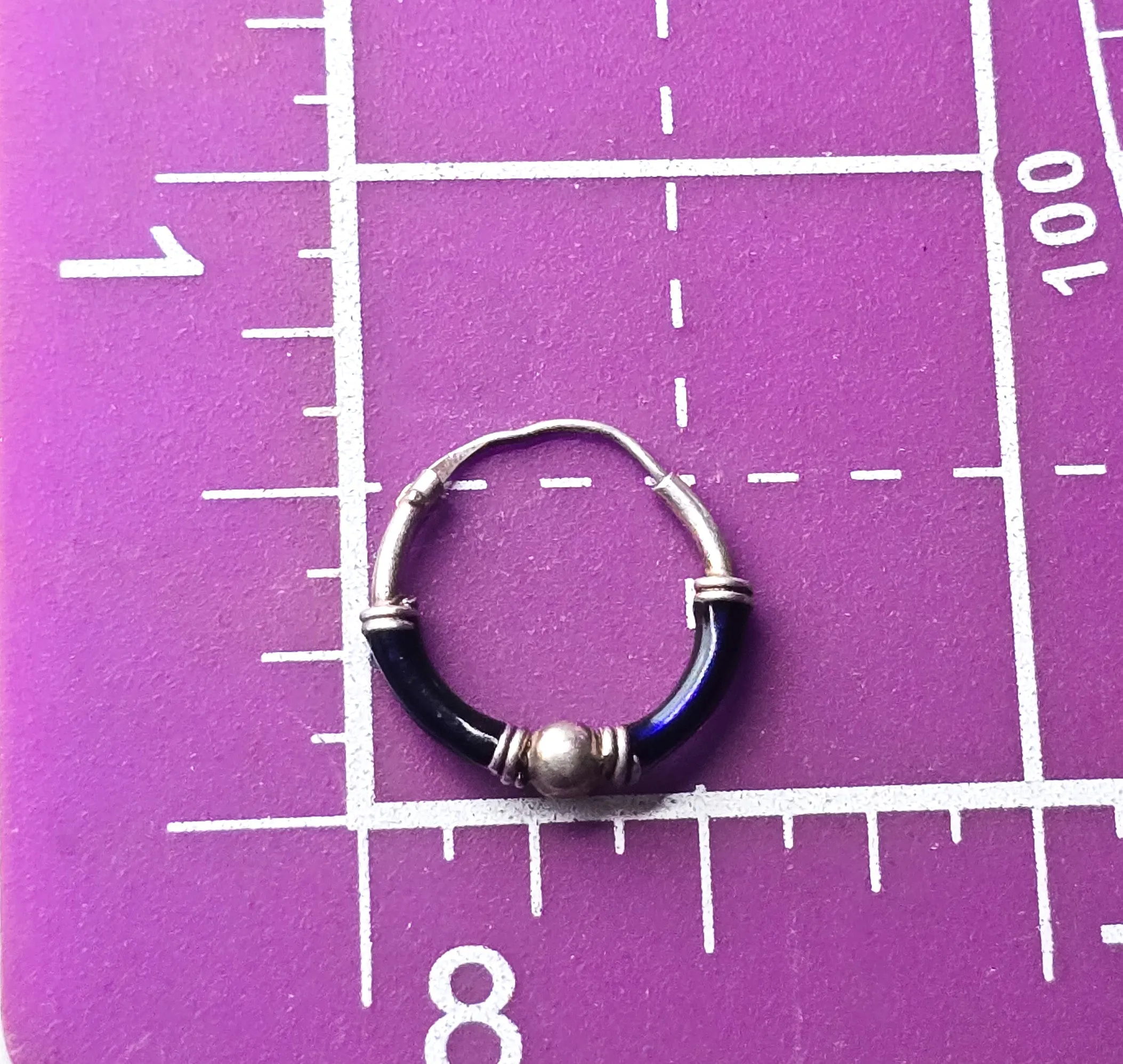 Tribal Balinese small petite dark blue sterling silver internal thread vintage hoop earrings