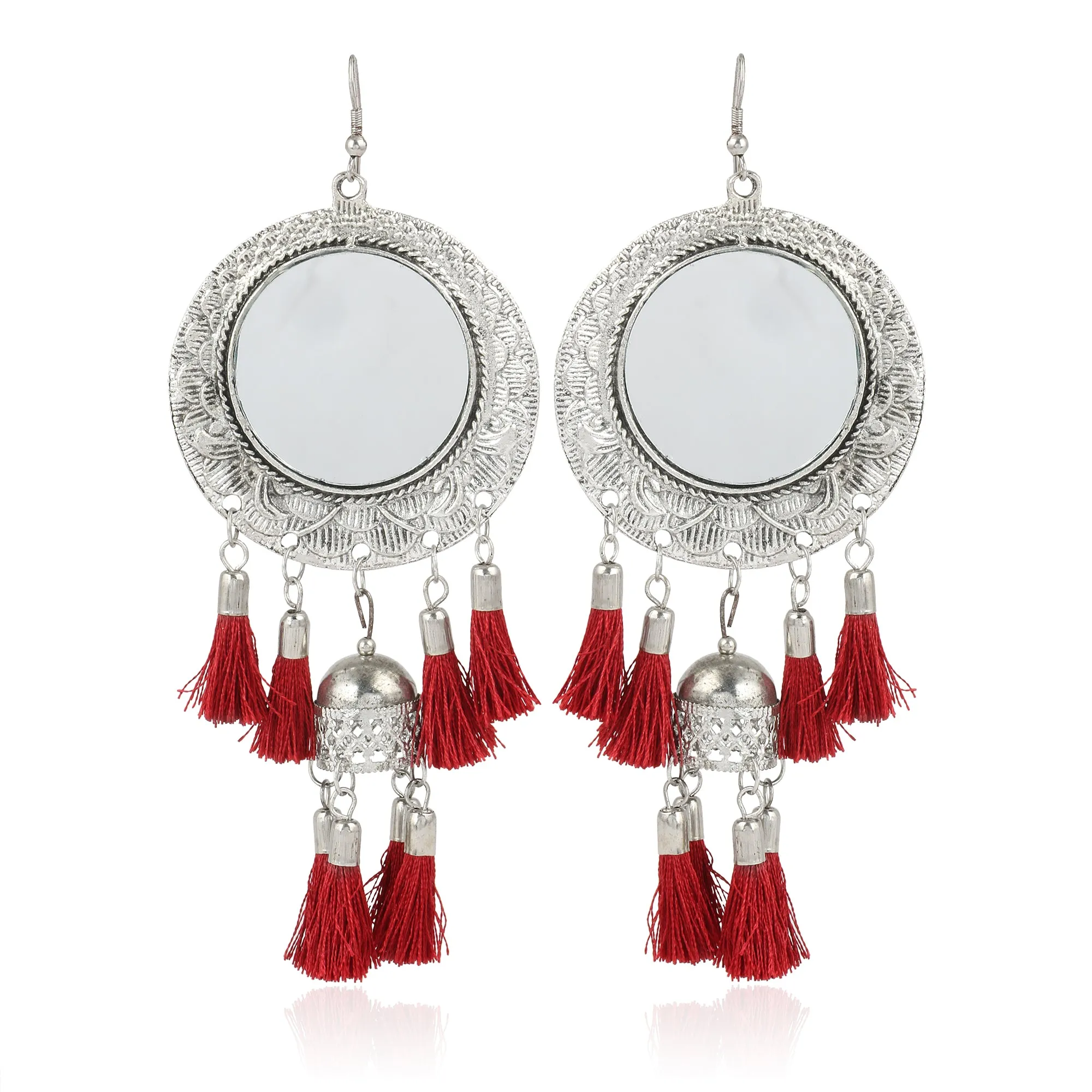 Tribal Maroon Tassel Earrings