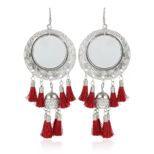 Tribal Maroon Tassel Earrings