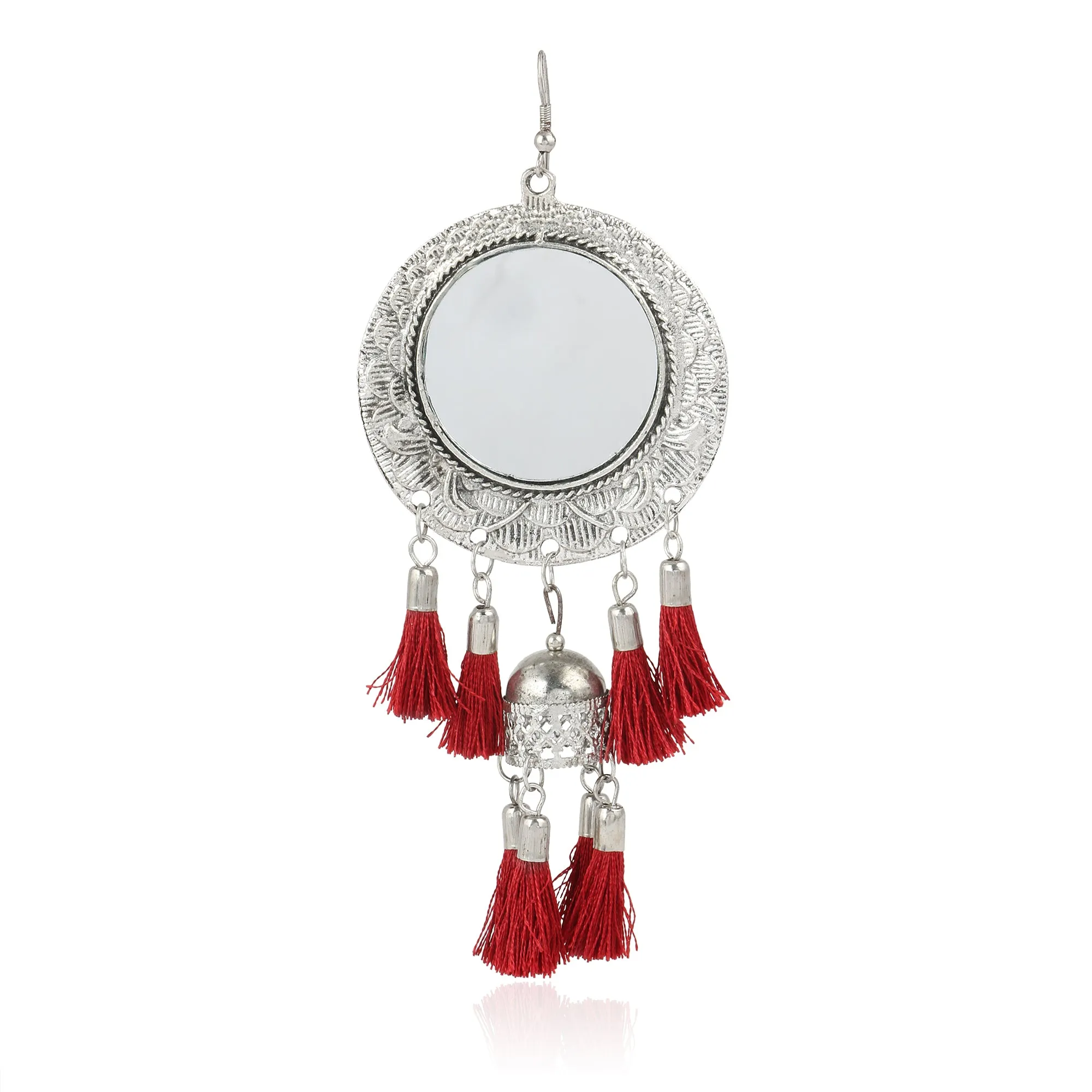 Tribal Maroon Tassel Earrings