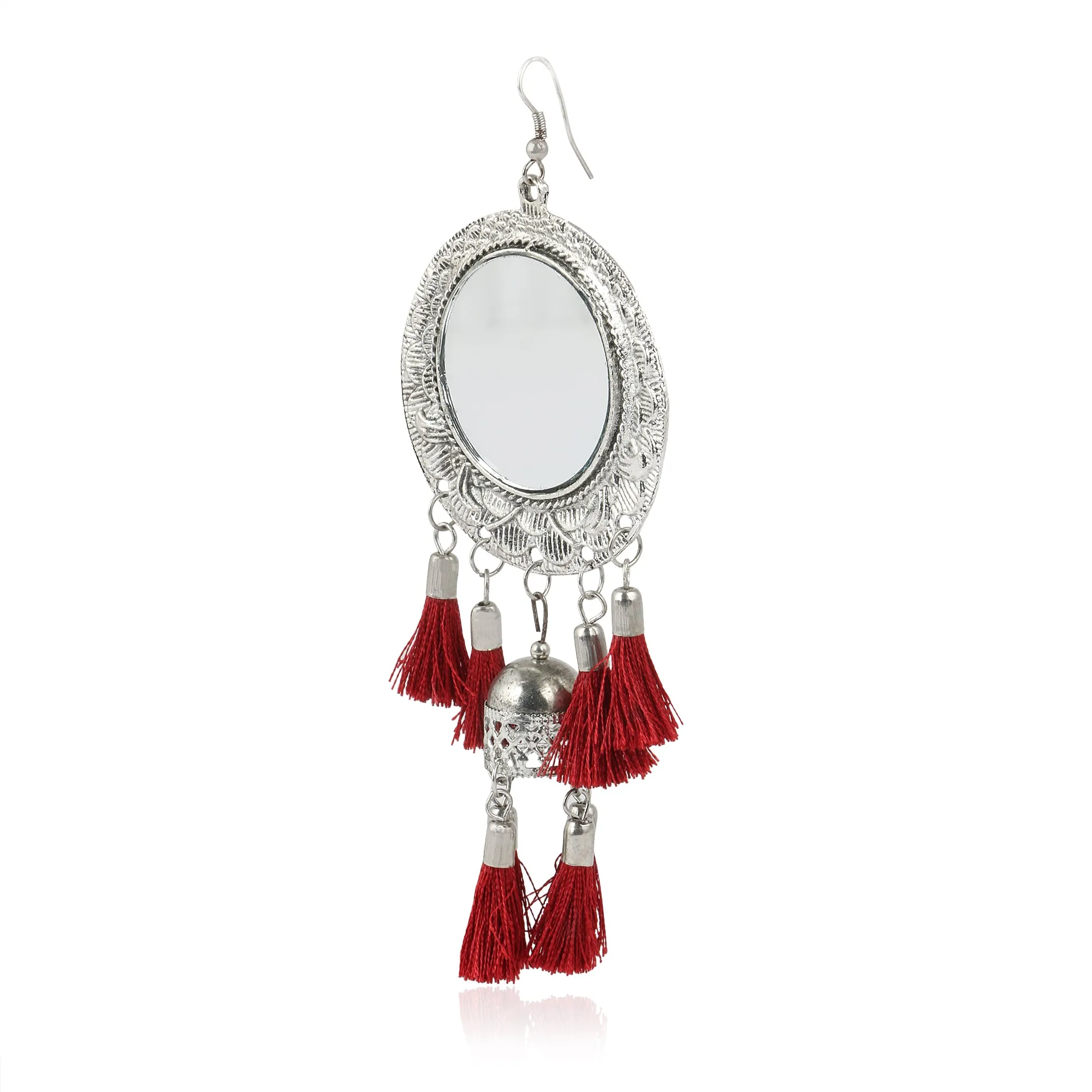 Tribal Maroon Tassel Earrings