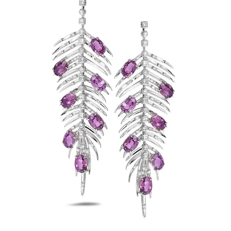 Trinity 18K Spinel Feather Drop Earrings