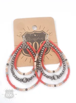 Triple Beaded Teardrop Earrings in Red