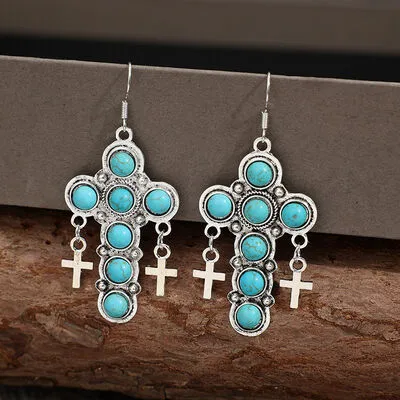 Triple Cross Turquoise Criss Cross Shape Earrings