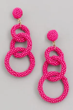 Triple Cut Out Round Seed Beaded Dangle Earrings