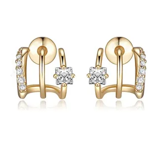 Triple Dip CZ and Gold Hoop Single Piercing Earrings