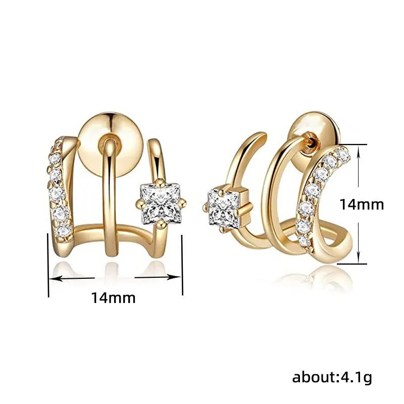 Triple Dip CZ and Gold Hoop Single Piercing Earrings