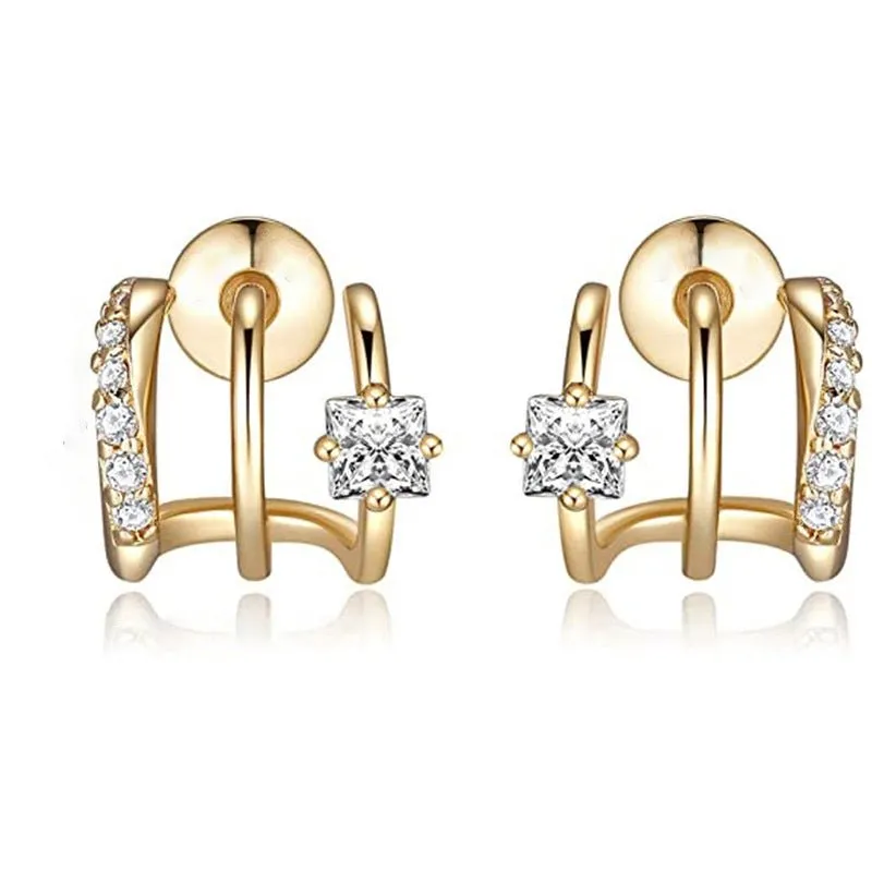 Triple Dip CZ and Gold Hoop Single Piercing Earrings