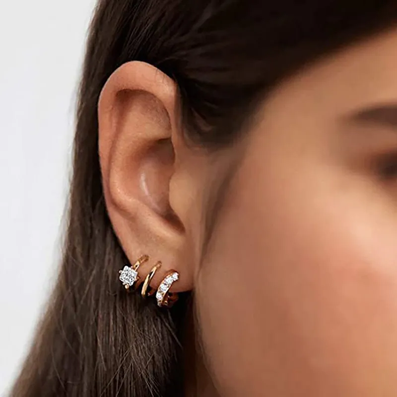 Triple Dip CZ and Gold Hoop Single Piercing Earrings