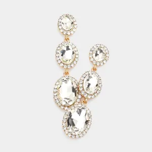 Triple Oval Clear Crystal Drop Pageant Earrings  Gold| Dangle Earrings |  564858