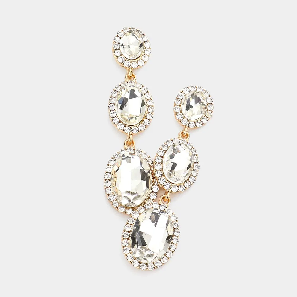 Triple Oval Clear Crystal Drop Pageant Earrings  Gold| Dangle Earrings |  564858