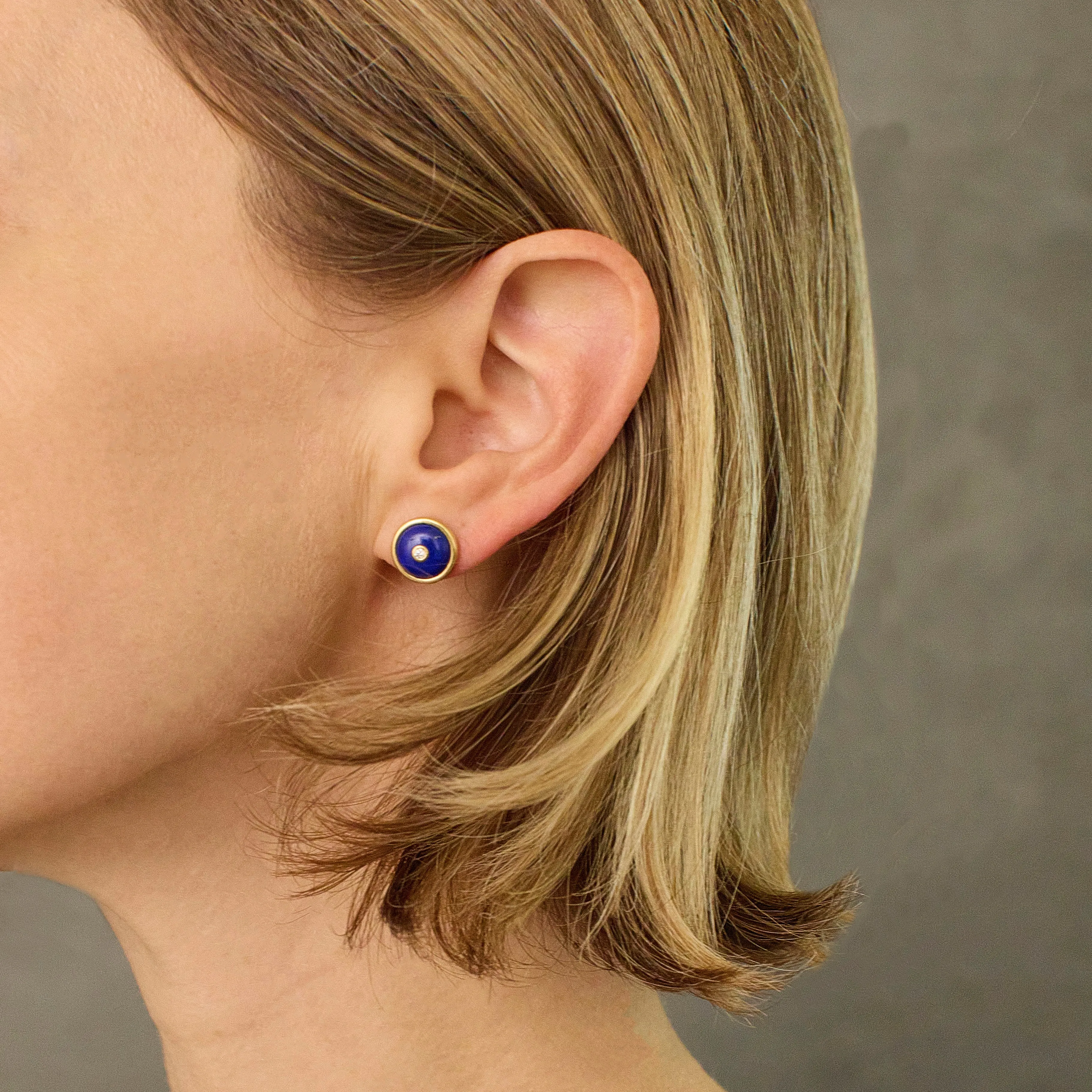 Triple Tassel Emerald Rondelles Earrings with Lapis Lazuli Diamond Studs, 18K Yellow Gold,
